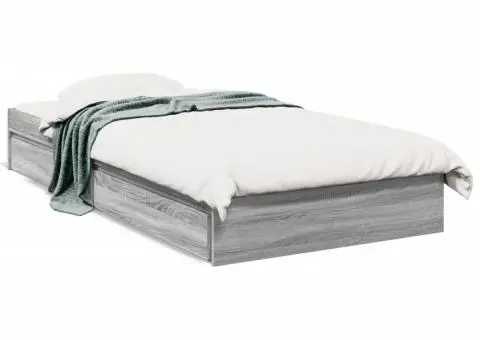 Cadru de pat cu sertare gri sonoma 90x190 cm lemn prelucrat - 2/5