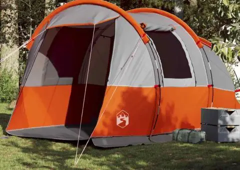 Cort de camping tunel 4 persoane, gri/portocaliu, impermeabil - 1/5