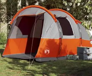 vidaXL Cort de camping tunel 4 persoane, gri/portocaliu, impermeabil