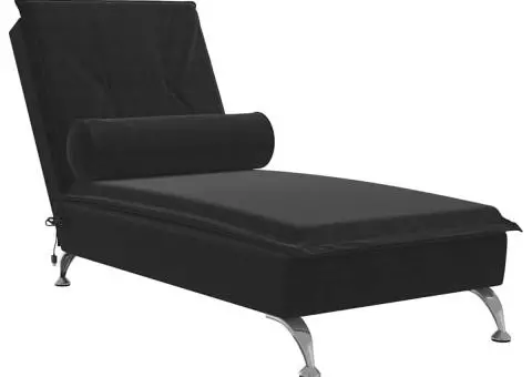 Șezlong de masaj cu suport sprijin, negru, catifea - 2/5
