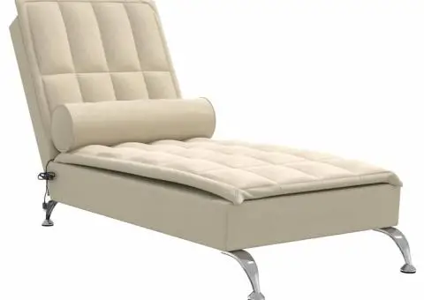 Șezlong de masaj cu sprijin, crem, material textil - 2/5