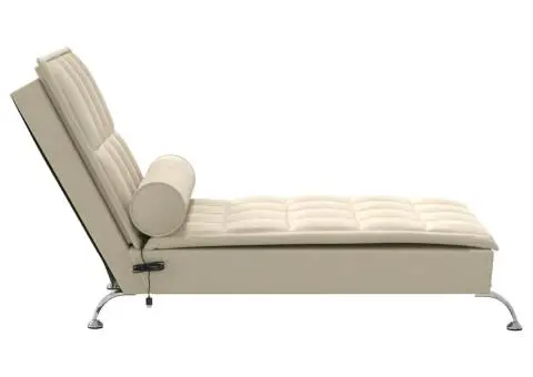 Șezlong de masaj cu sprijin, crem, material textil - 5/5