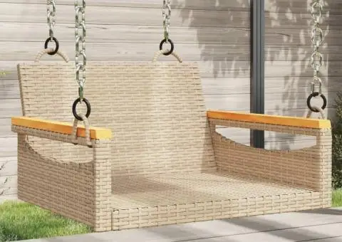 Bancă de balansoar, bej, 63x62x40 cm, poliratan - 1/5