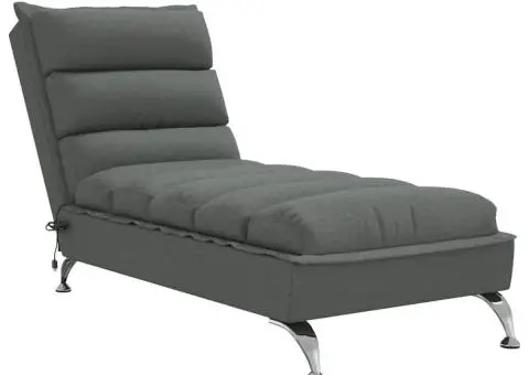 Șezlong de masaj cu perne, gri închis, material textil - 2/5