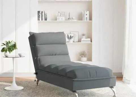 Șezlong de masaj cu perne, gri închis, material textil - 3/5