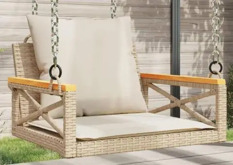 Bancă de balansoar cu perne, bej, 63x62x40 cm, poliratan - 1/5