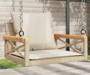 vidaXL Bancă de balansoar cu perne, bej, 63x62x40 cm, poliratan