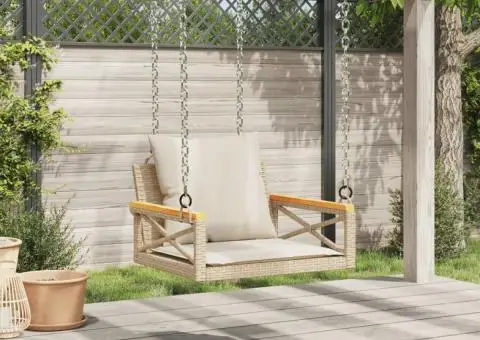 Bancă de balansoar cu perne, bej, 63x62x40 cm, poliratan - 3/5