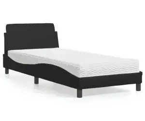 vidaXL Pat continental cu saltea, negru, 80x200 cm, piele ecologică