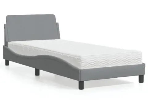 Pat cu saltea, gri deschis, 90x190 cm, textil - 1/5