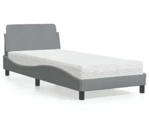 vidaXL Pat cu saltea, gri deschis, 90x190 cm, textil