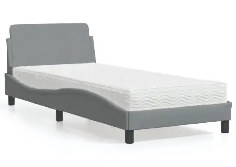 Pat cu saltea, gri deschis, 90x190 cm, textil - 2/5