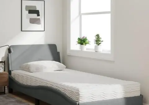 Pat cu saltea, gri deschis, 90x190 cm, textil - 3/5