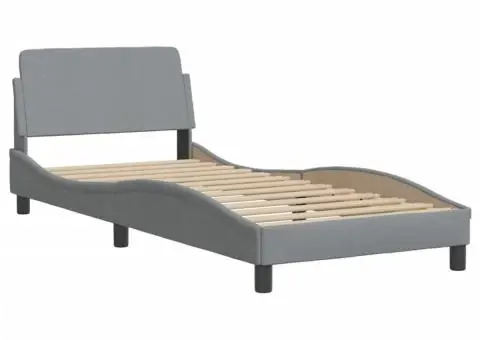 Pat cu saltea, gri deschis, 90x190 cm, textil - 4/5