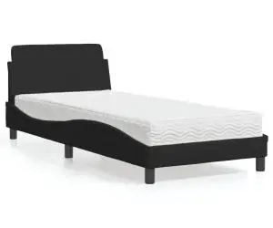 vidaXL Pat cu saltea, negru, 90x190 cm, textil