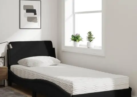 Pat cu saltea, negru, 90x190 cm, textil - 3/5