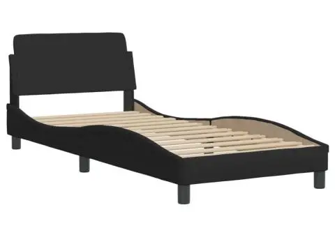 Pat cu saltea, negru, 90x190 cm, textil - 4/5