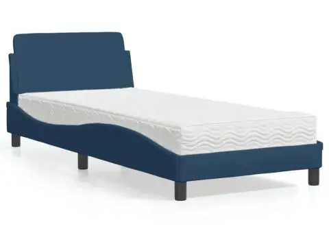 Pat cu saltea, albastru, 90x190 cm, textil - 1/5