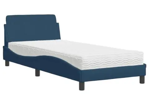 Pat cu saltea, albastru, 90x190 cm, textil - 2/5