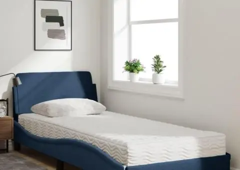 Pat cu saltea, albastru, 90x190 cm, textil - 3/5