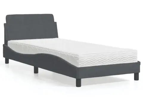 Pat cu saltea, gri închis, 90x190 cm, catifea - 1/5
