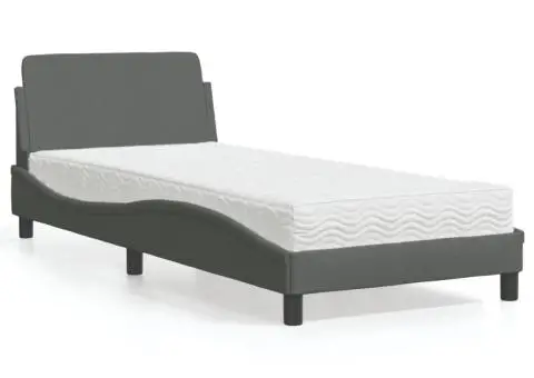 Pat cu saltea, gri închis, 90x200 cm, textil - 1/5