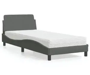 vidaXL Pat cu saltea, gri închis, 90x200 cm, textil