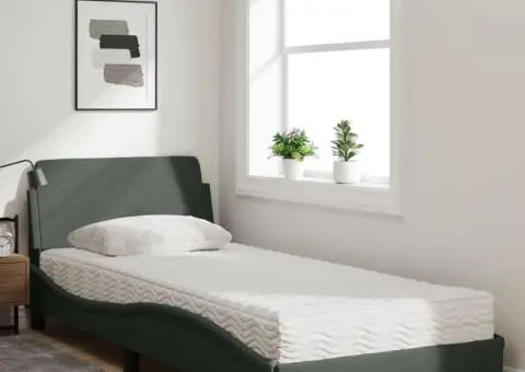 Pat cu saltea, gri închis, 90x200 cm, textil - 3/5