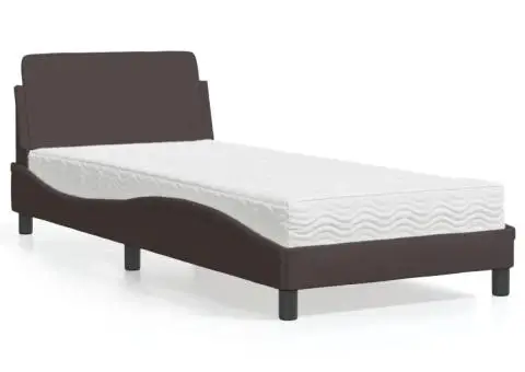 Pat cu saltea, maro închis, 90x200 cm, textil - 1/5