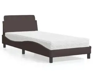 vidaXL Pat cu saltea, maro închis, 90x200 cm, textil