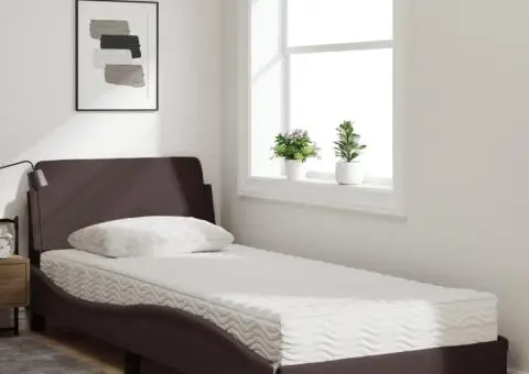 Pat cu saltea, maro închis, 90x200 cm, textil - 3/5