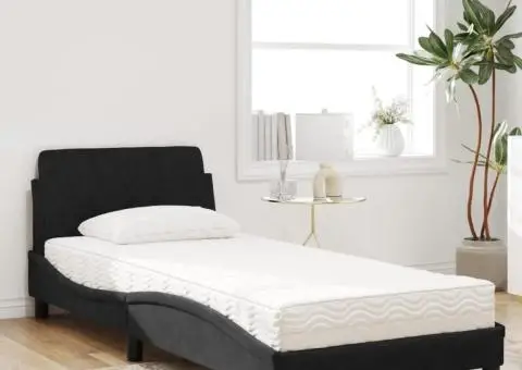 Pat cu saltea, negru, 90x200 cm, catifea - 3/5