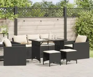 vidaXL Set mobilier de grădină cu perne, 6 piese, negru, poliratan