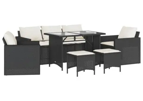 Set mobilier de grădină cu perne, 6 piese, negru, poliratan - 2/5