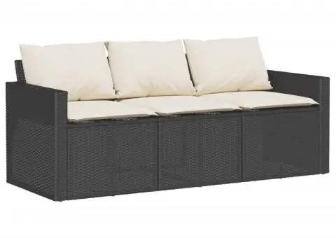 Set mobilier de grădină cu perne, 6 piese, negru, poliratan - 3/5