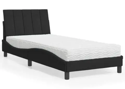 Pat cu saltea, negru, 80x200 cm, catifea - 1/5