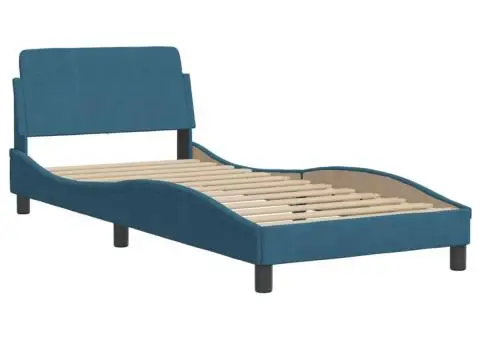 Pat cu saltea, albastru, 80x200 cm, catifea - 4/5