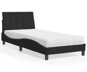 vidaXL Pat cu saltea, negru, 90x190 cm, catifea