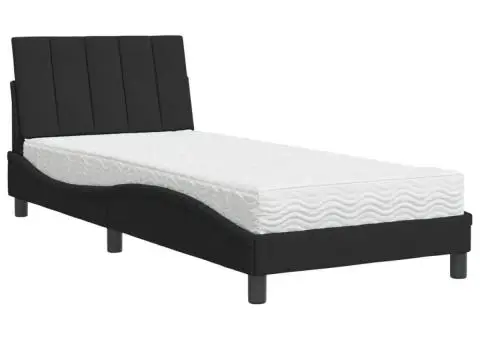 Pat cu saltea, negru, 90x190 cm, catifea - 2/5