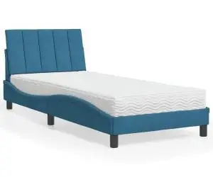 vidaXL Pat cu saltea, albastru, 90x190 cm, catifea