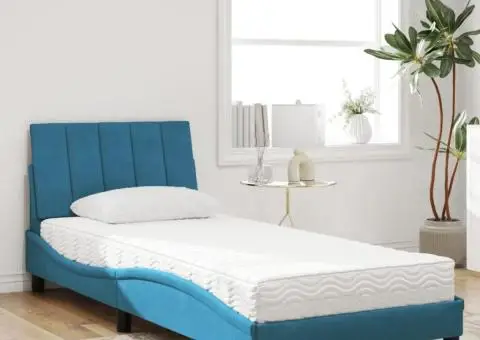 Pat cu saltea, albastru, 90x190 cm, catifea - 3/5