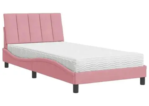 Pat cu saltea, roz, 100x200 cm, catifea - 2/5