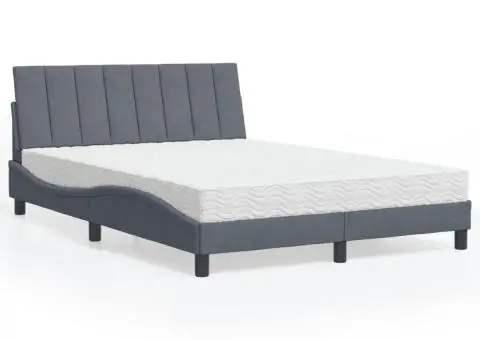 Pat cu saltea, gri închis, 140x190 cm, catifea - 1/5