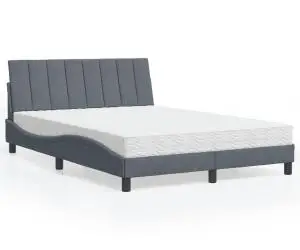 vidaXL Pat cu saltea, gri închis, 140x190 cm, catifea