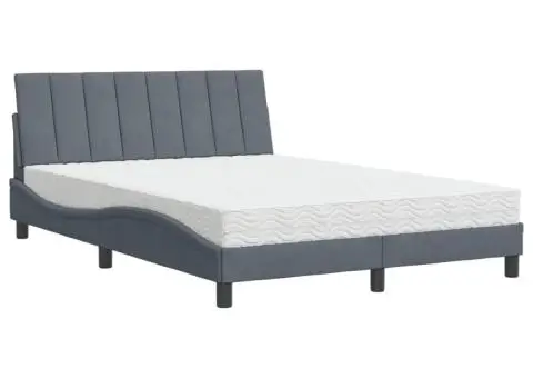 Pat cu saltea, gri închis, 140x190 cm, catifea - 2/5
