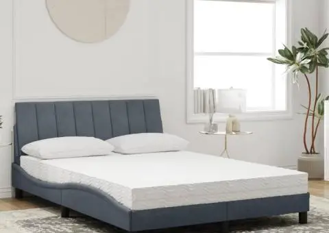 Pat cu saltea, gri închis, 140x190 cm, catifea - 3/5