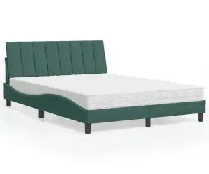 vidaXL Pat cu saltea, verde închis, 140x200 cm, catifea