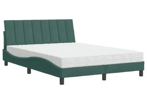 Pat cu saltea, verde închis, 140x200 cm, catifea - 2/5
