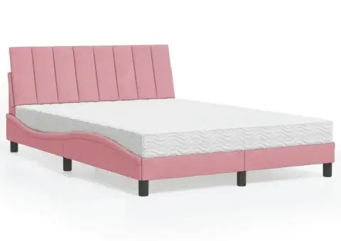 Pat cu saltea, roz, 140x200 cm, catifea - 1/5