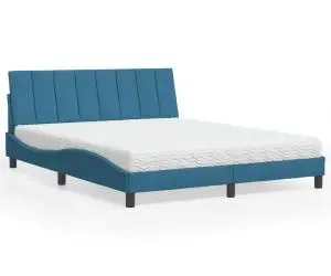 vidaXL Pat cu saltea, albastru, 160x200 cm, catifea